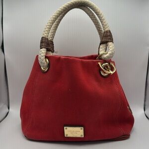 Vtg. Michael‎ Kors Red Canvas Nautical Tote Bag